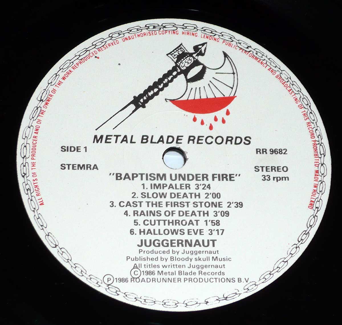 Enlarged High Resolution Photo of the Record's label JUGGERNAUT - Baptism Under Fire https://vinyl-records.nl