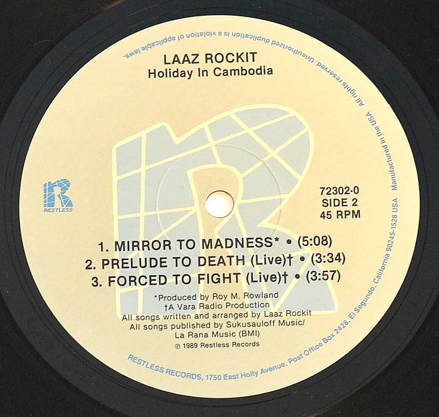 Photo of "LAAZ ROCKIT - Holiday in Cambodja" 12" Record Label - Side Two