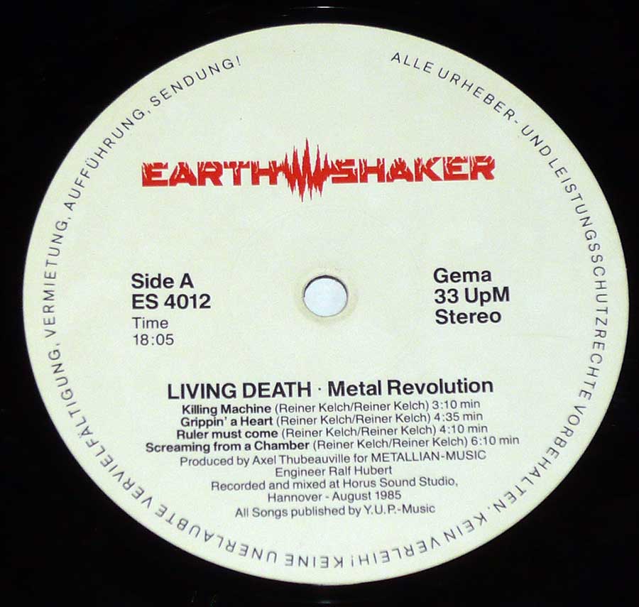 Close-up photo of Living Death - Metal Revolution EarthShaker Record Label   