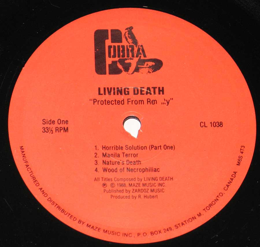 Close-up of Living Death's Cobra Record Label 