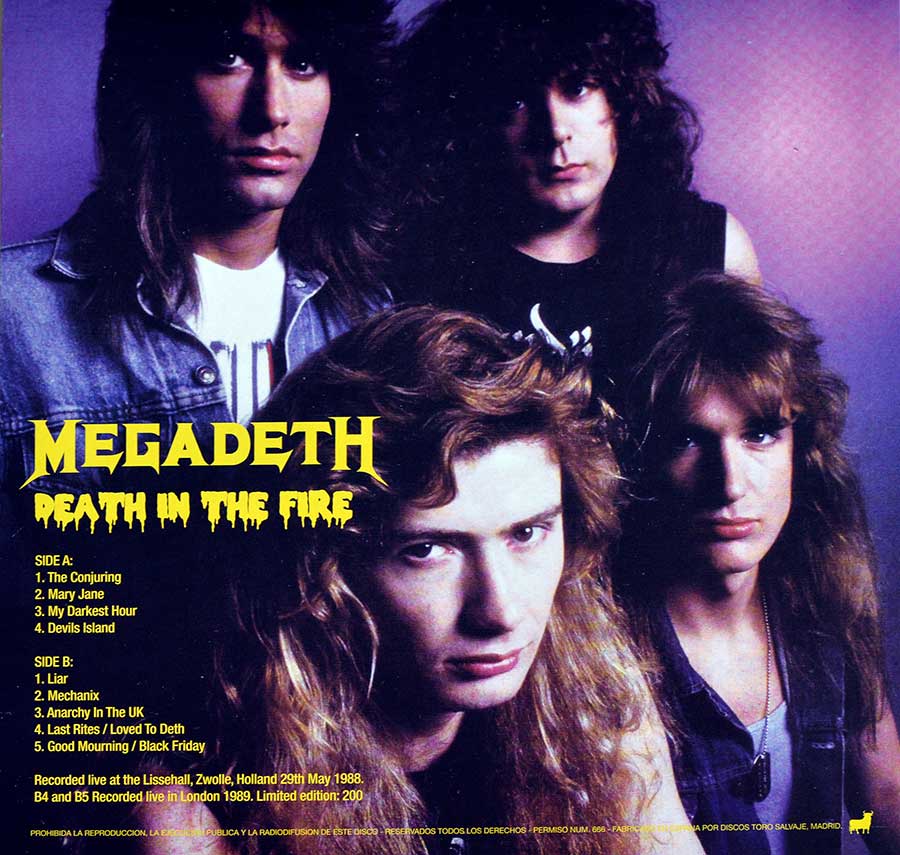MEGADETH - Death in the Fire 180g White Label Transparent Vinyl 12" LP Album
 back cover