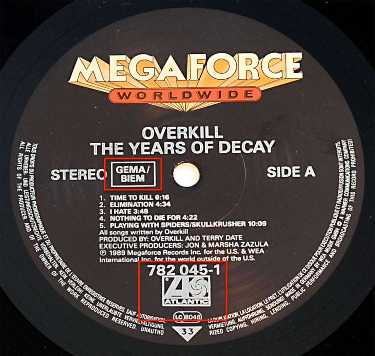 Photo of record 1 of OVERKILL - The Years Of Decay Megaforce Worldwide 