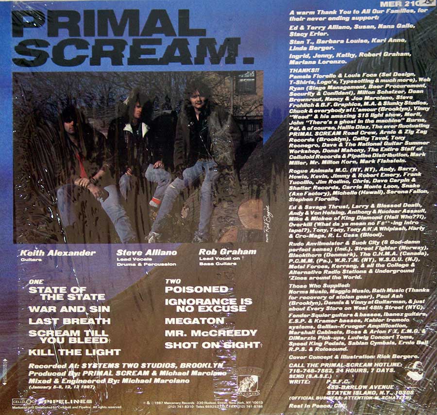 Photo of album back cover PRIMAL SCREAM - Volume One Mercenary Records 12" Vinyl LP Album