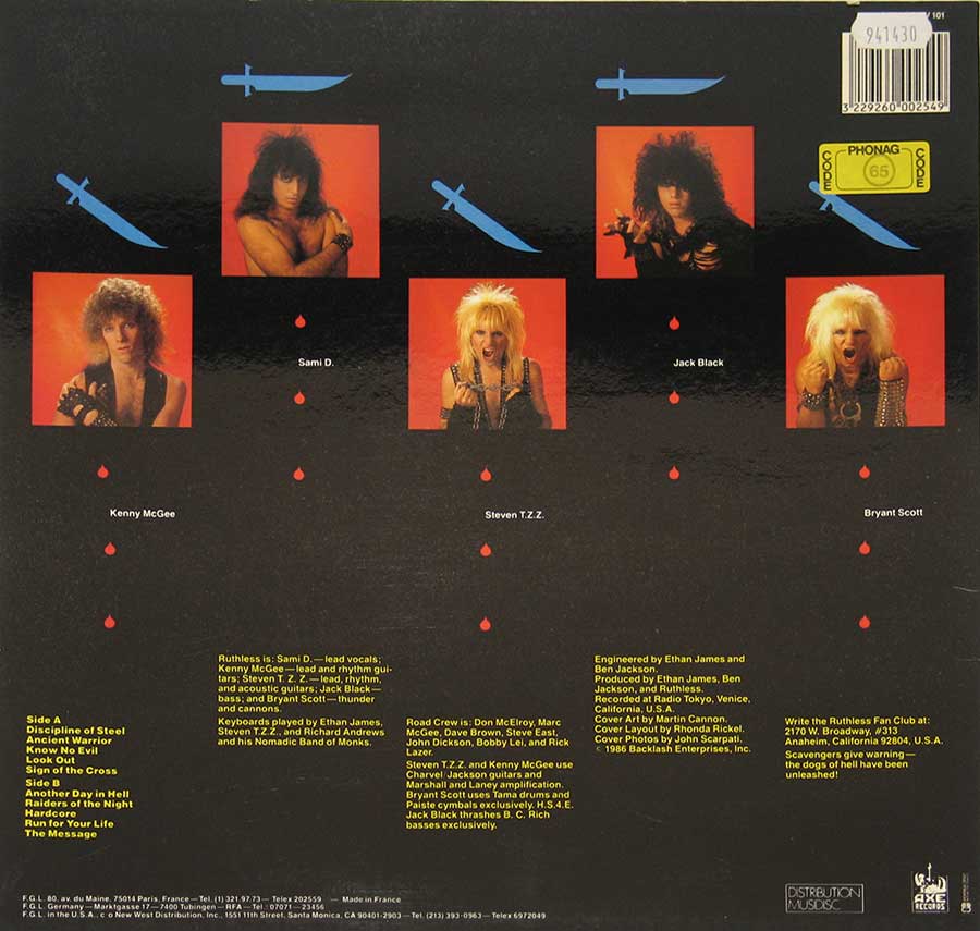 RUTHLESS - Discipline Of Steel Axe Killer 12" Vinyl LP Album
 back cover