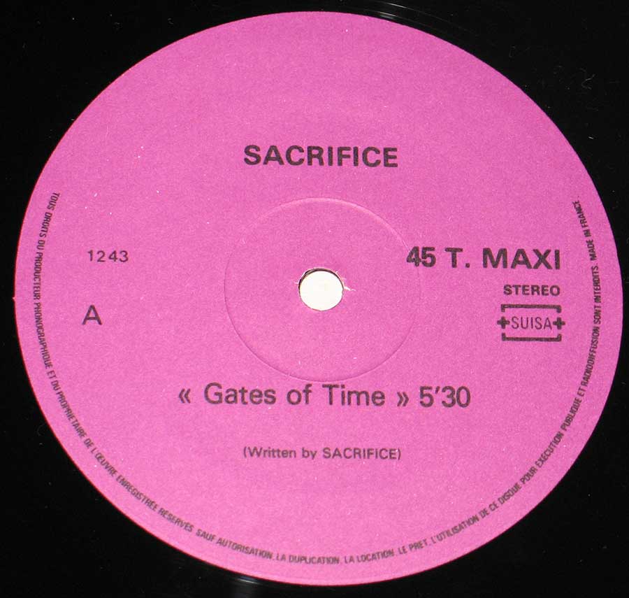 SACRIFICE ( Switzerland ) Gates of Time Vinyl Maxi-single enlarged record label