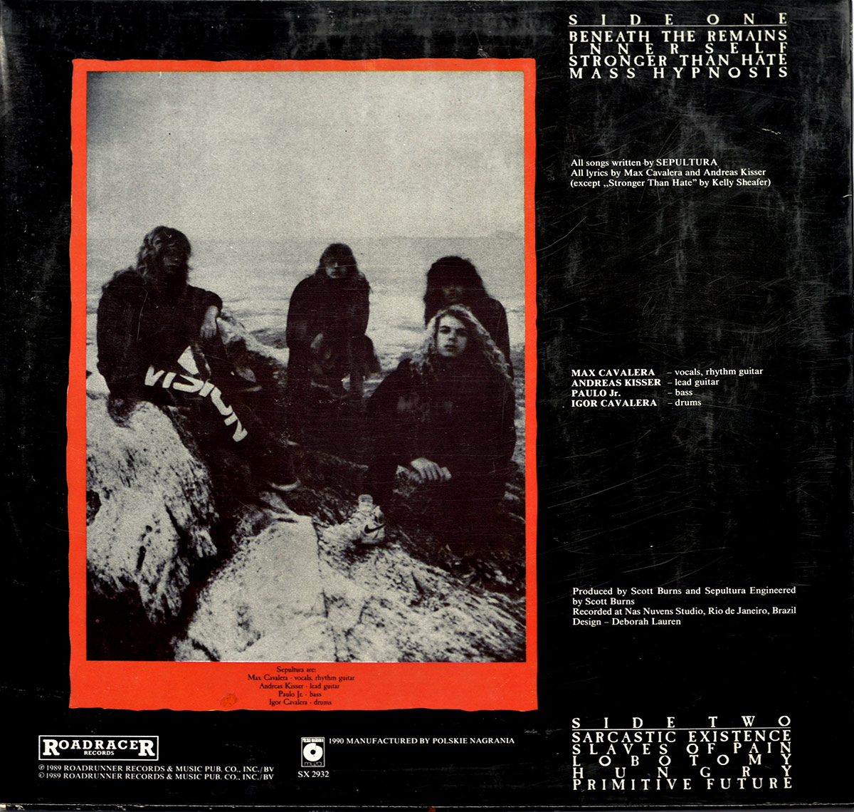 SEPULTURA - Beneath The Remains Poland Polskie Nagrania Metal Muza 12" Vinyl LP Album back cover