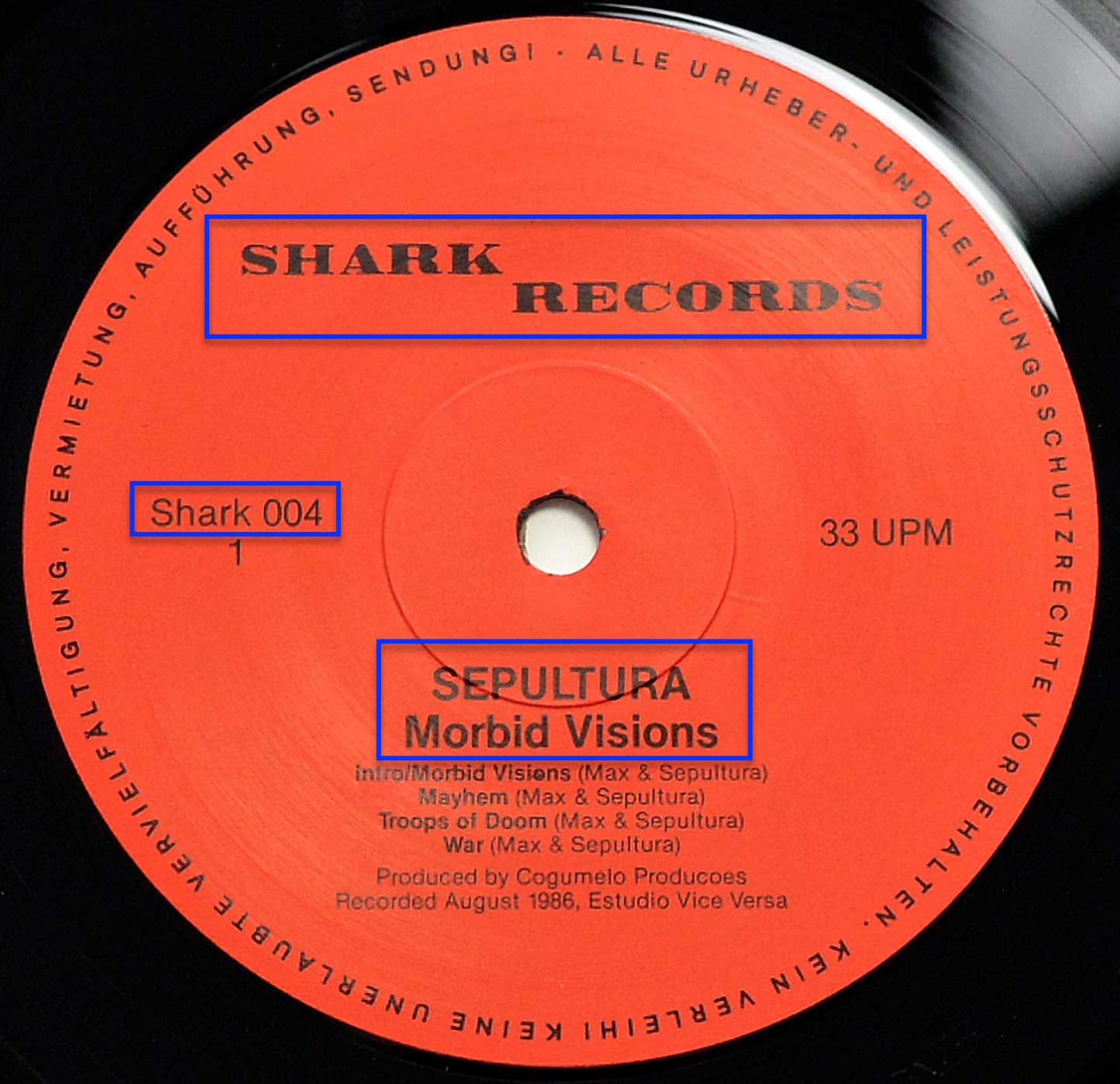 Photo of record label of SEPULTURA - Morbid Visions 