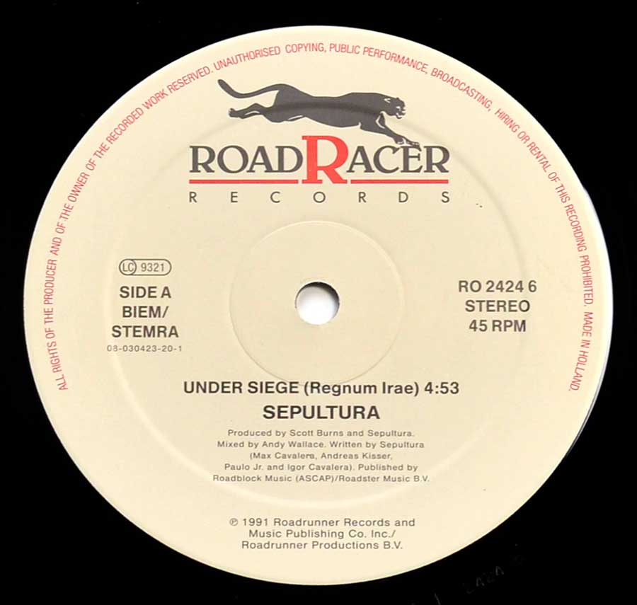 "Under Siege By Sepultura" Record Label Details: RoadRacer Records RO 2424 6, Made in Holland 