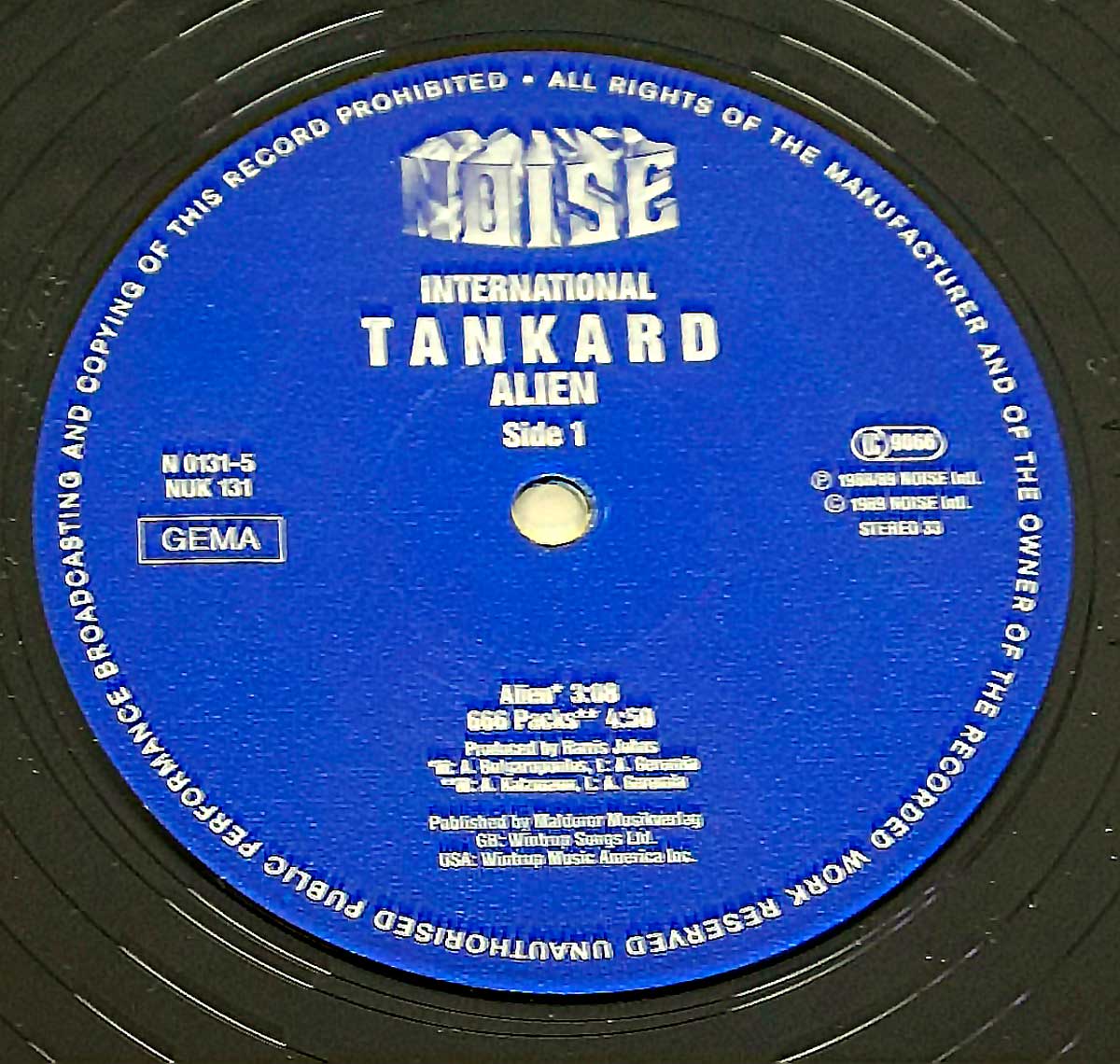 Close-up of the Blue NOISE International N 0131-5 Record Label Side 1 