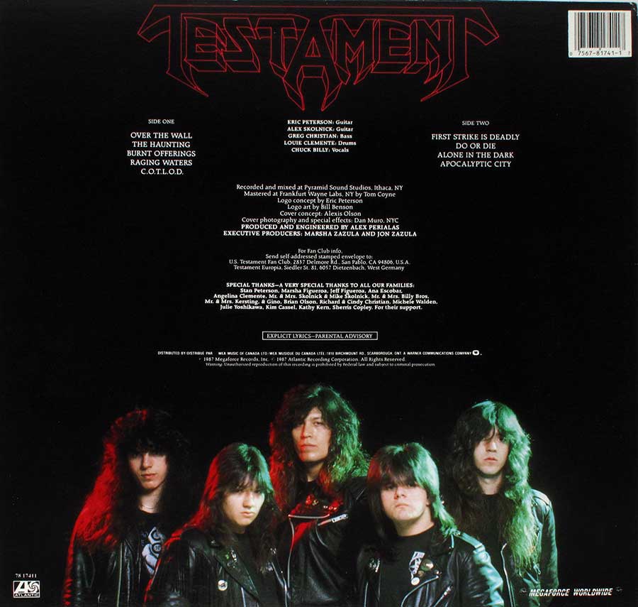 Photo of album back cover TESTAMENT - The Legacy ( Canada )
