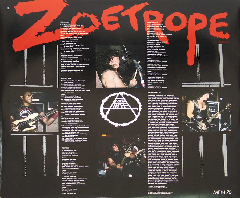 Inner Cover   of "ZOETROPE - A Life of Crime" Album 