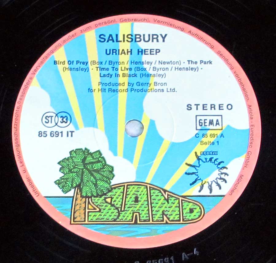 Close up of record's label URIAH HEEP - Salisbury Side One