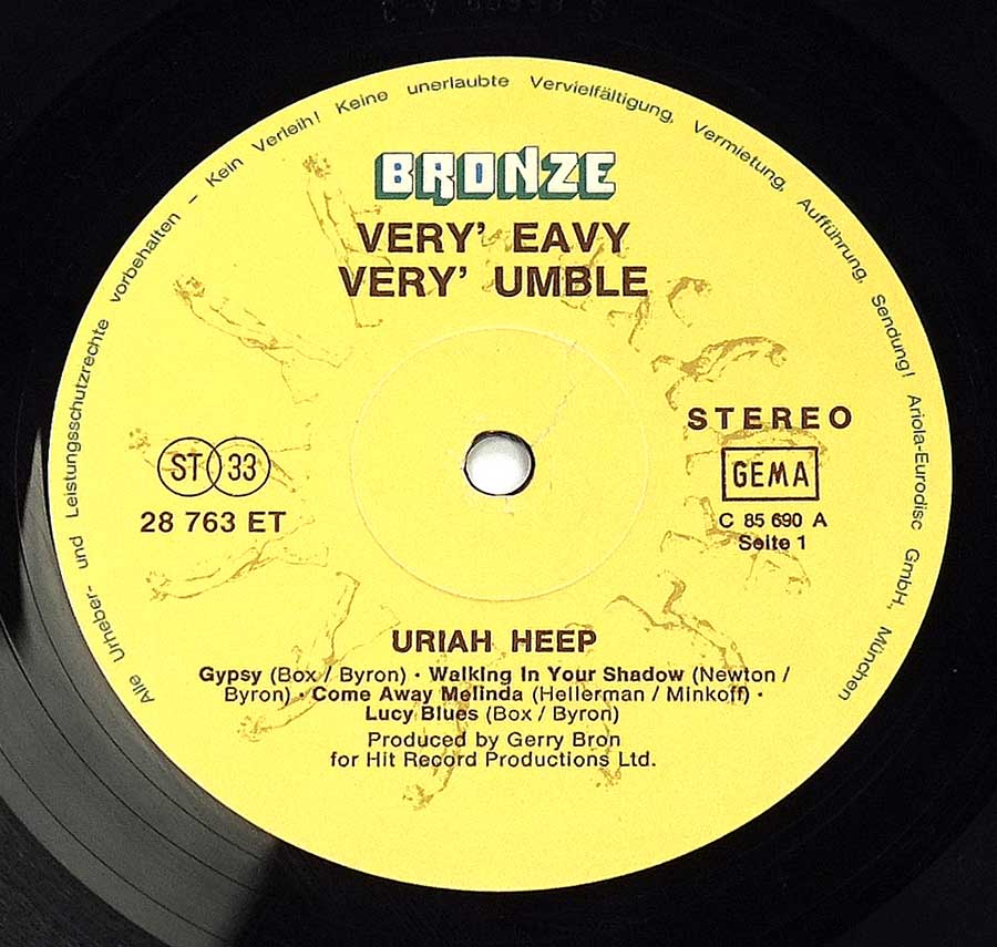 "Very' Eavy Very' Umble" Record Label Details: Yellow Colour BRONZE 28 763 ET 