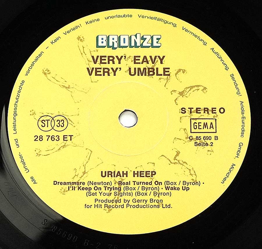 Very' Eavy Very' Umble (German Release) 12" LP ALBUM VINYL  enlarged record label