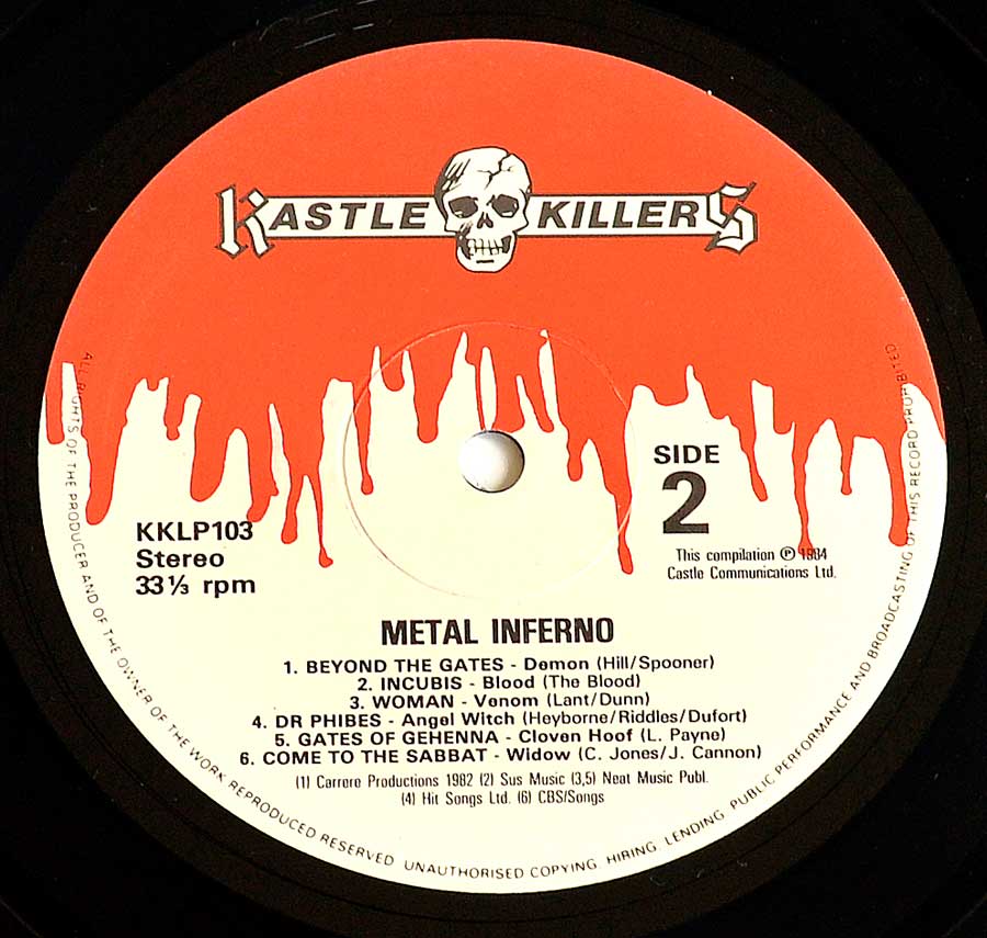 Side Two Close up of record's label VARIOUS ARTISTS - Metal Inferno Venom NWOBHM 12" LP ALBUM VINYL