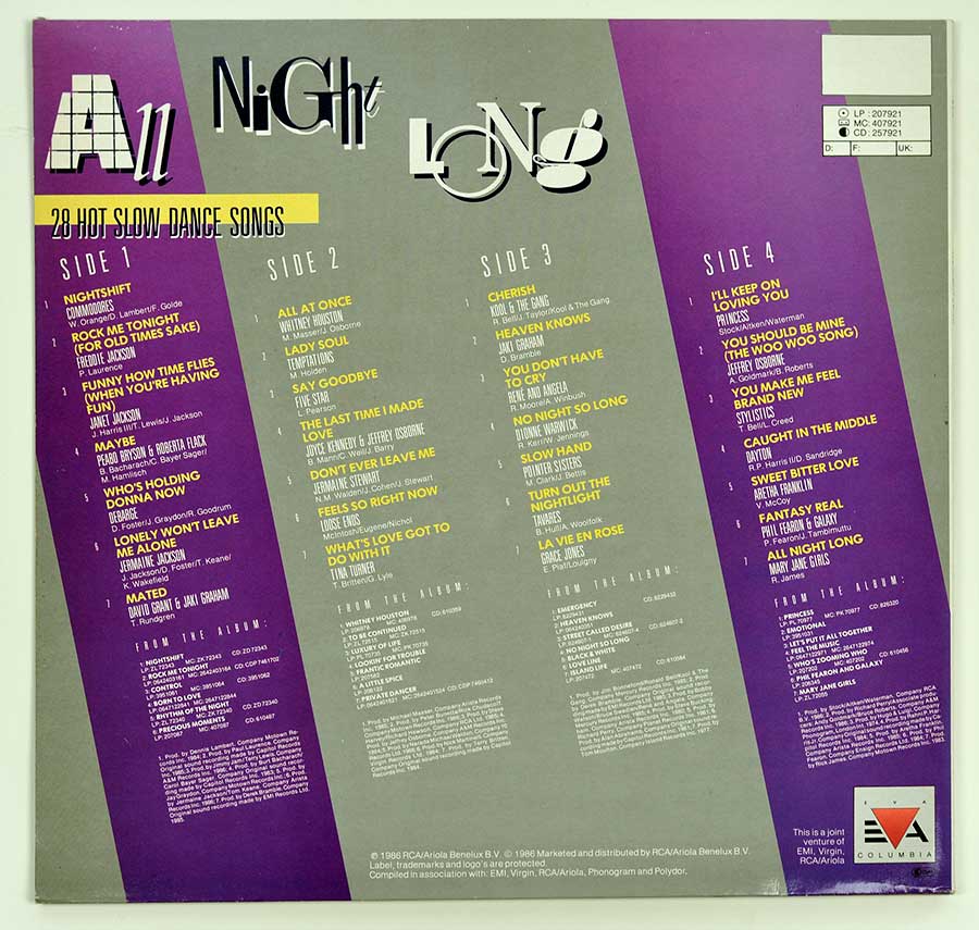 All Night Long 2x12" Vinyl 2LP Album back cover