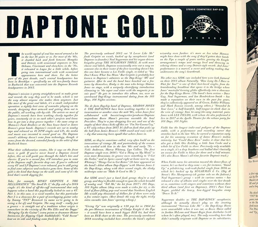 VARIOUS ARTISTS - Sharon Jones Others Daptone Gold 12" Dlp 2Lp Album Vinyl  inner gatefold cover