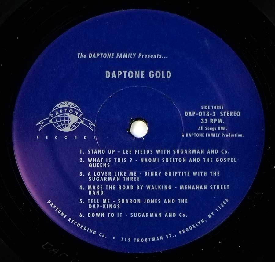 Side Three Close up of record's label VARIOUS ARTISTS - Sharon Jones Others Daptone Gold 12" Dlp 2Lp Album Vinyl 