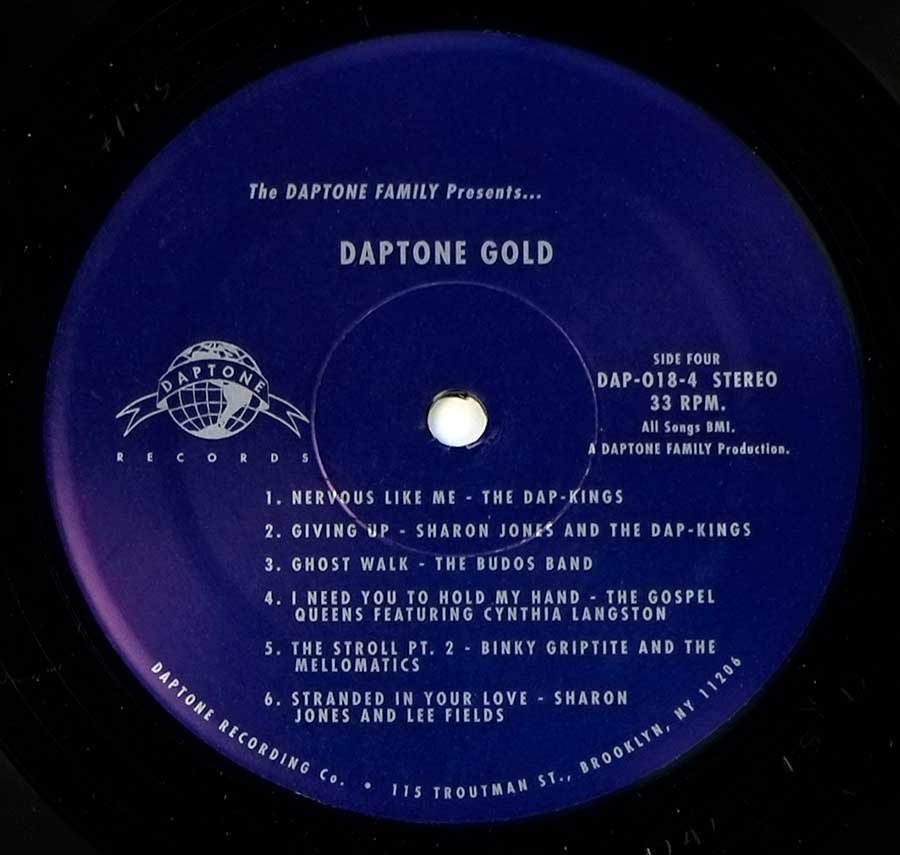 Side Four Close up of record's label VARIOUS ARTISTS - Sharon Jones Others Daptone Gold 12" Dlp 2Lp Album Vinyl 
