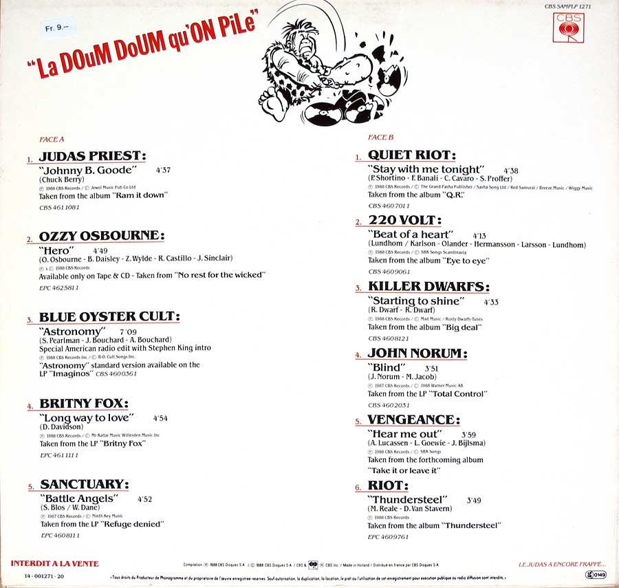 Various Artists LA DOUM DOUM - Qu'un Pile Sample LP RMC Et Hard Rock Presentent 12" LP VINYL 
 back cover
