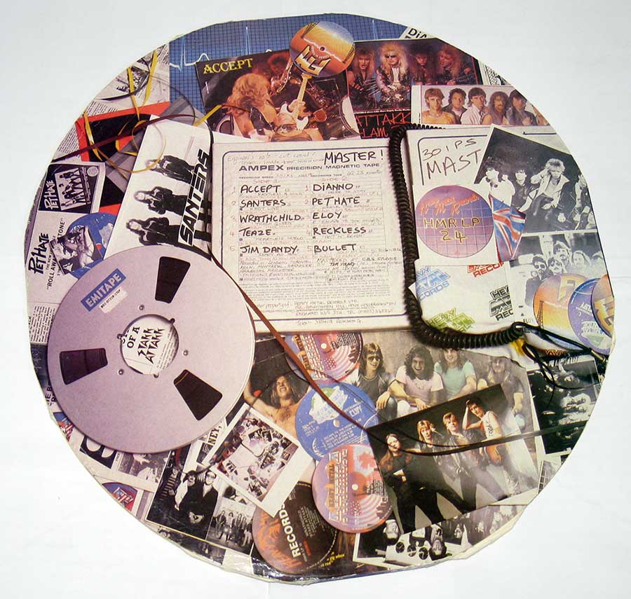 Photo of album back cover VARIOUS ARTISTS - Heavy Metal Records White Vinyl Die-Cut 12" LP