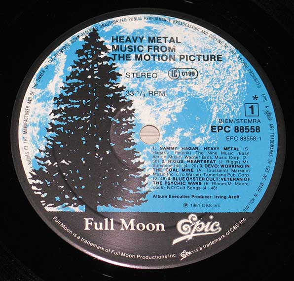 Close-up Photo of "Heavy Metal Music from the Motion Picture" Record Label  