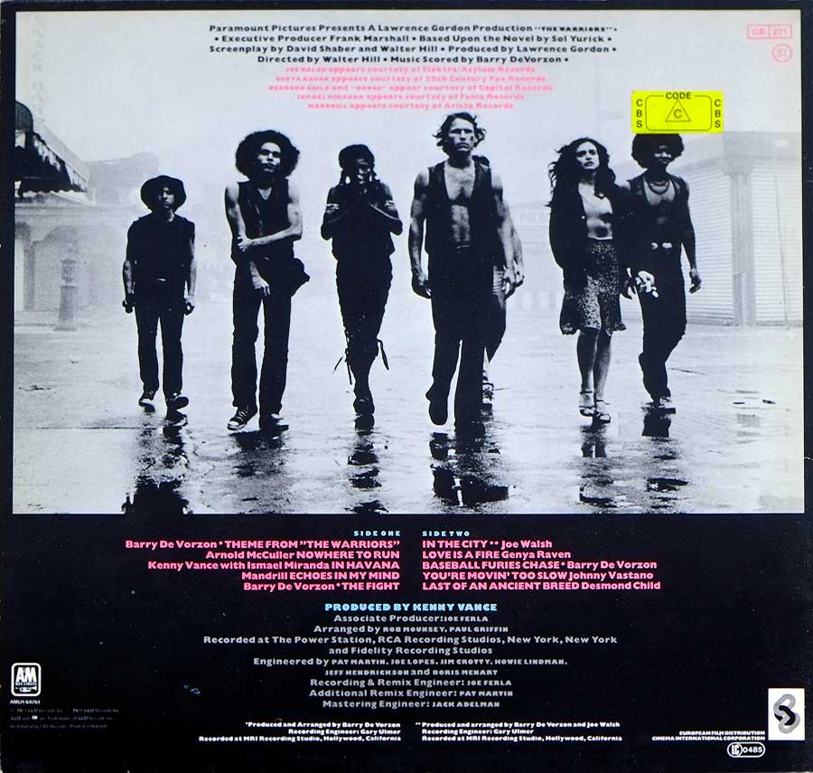 THE WARRIORS - Original Motion Picture Soundtrack OST 12" Vinyl LP Album
 back cover